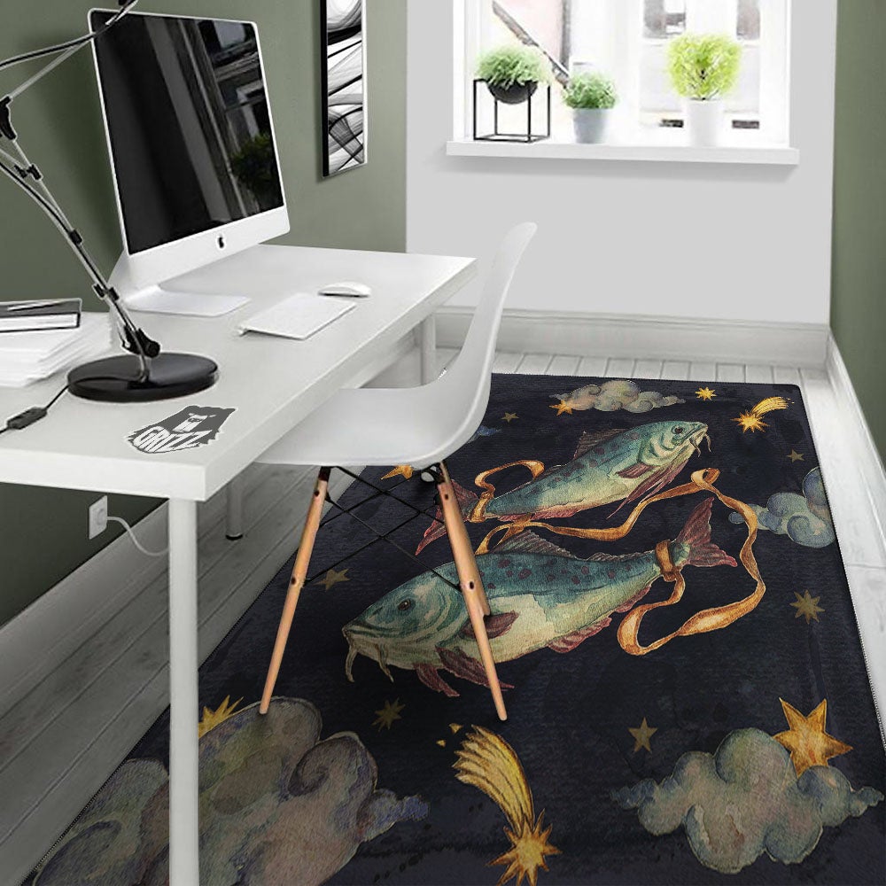Zodiac Sign Watercolor Pisces Print Floor Mat-grizzshop