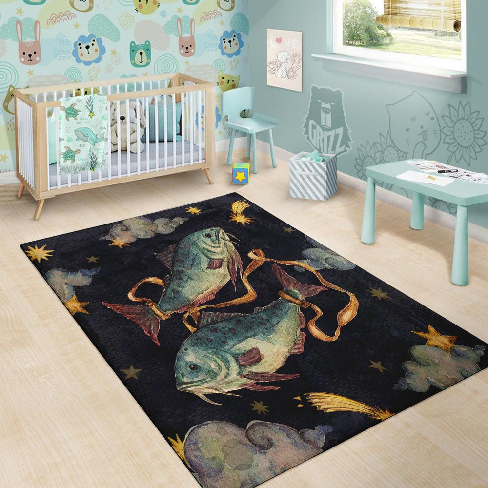 Zodiac Sign Watercolor Pisces Print Floor Mat-grizzshop