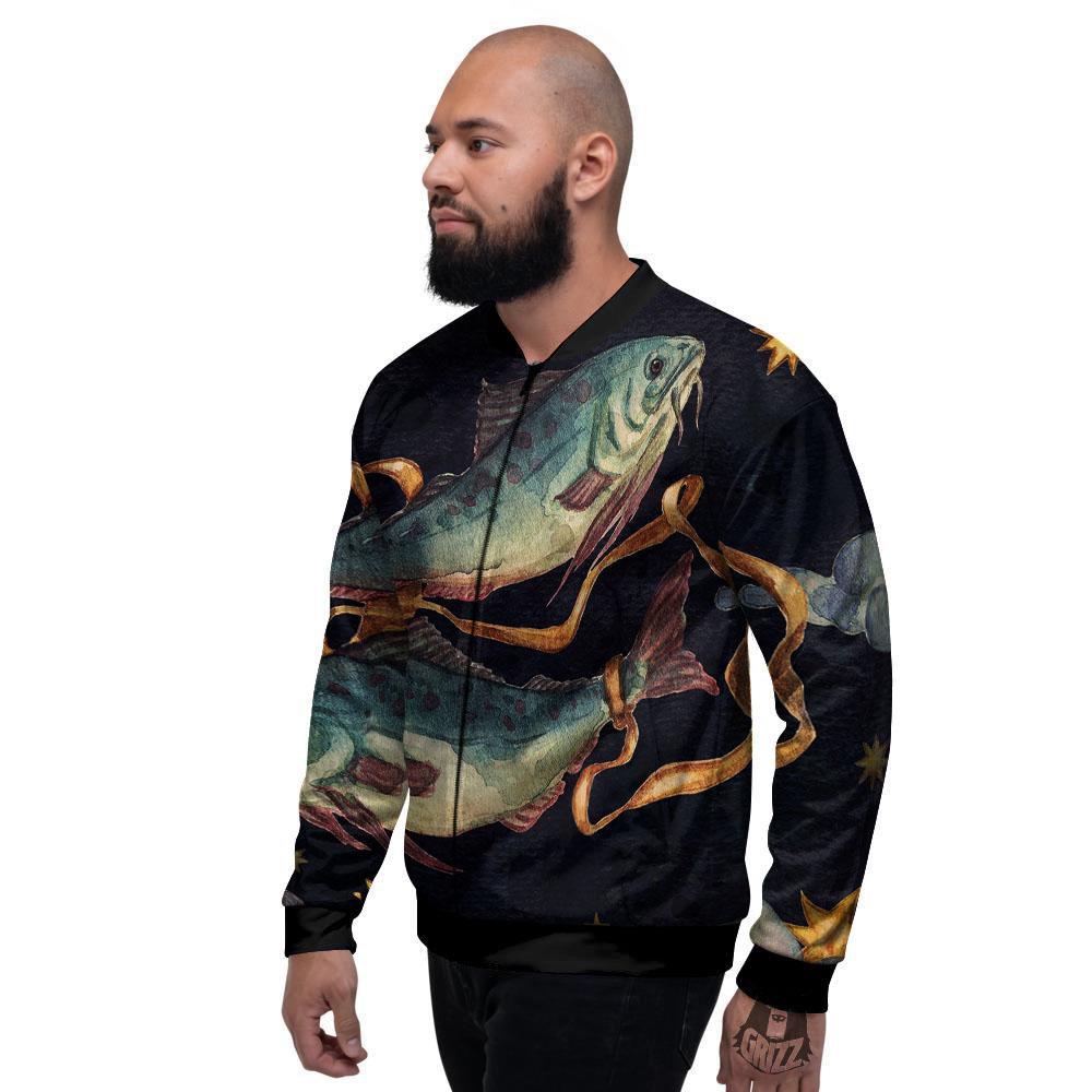Zodiac Sign Watercolor Pisces Print Men's Bomber Jacket-grizzshop