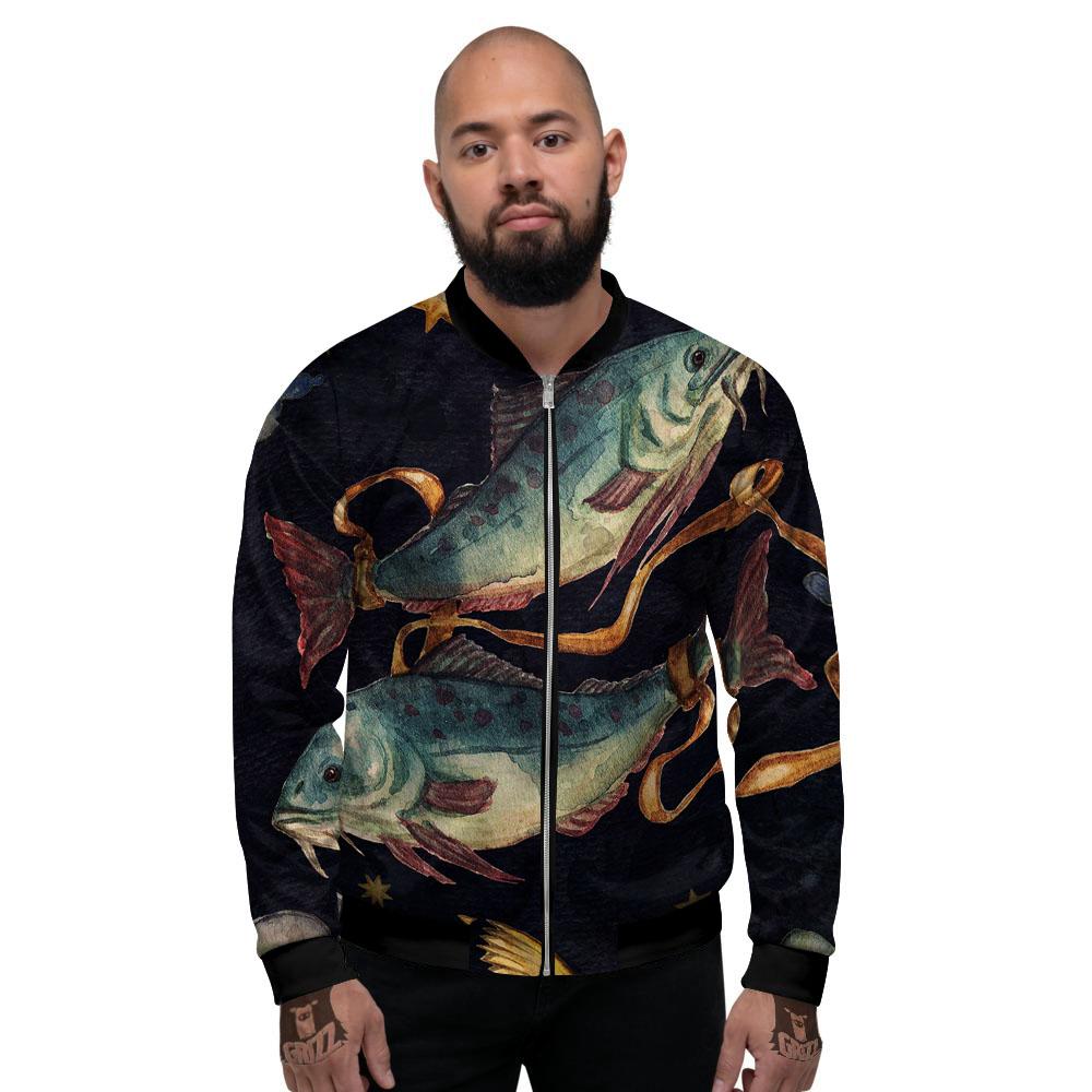 Zodiac Sign Watercolor Pisces Print Men's Bomber Jacket-grizzshop