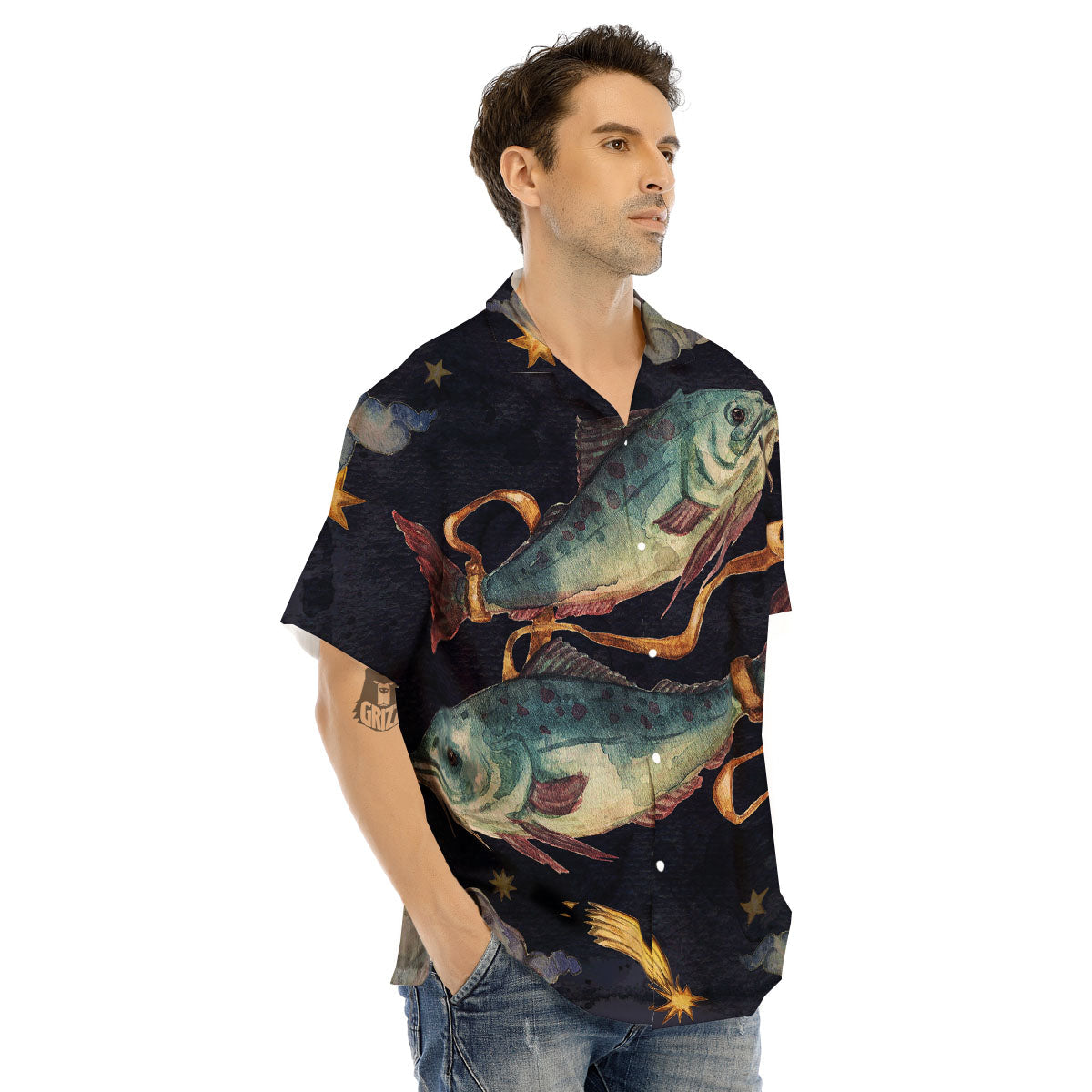 Zodiac Sign Watercolor Pisces Print Men's Hawaiian Shirt-grizzshop
