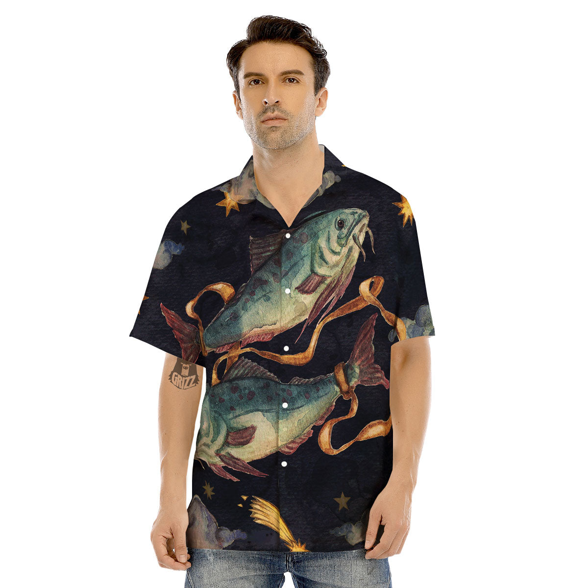Zodiac Sign Watercolor Pisces Print Men's Hawaiian Shirt-grizzshop