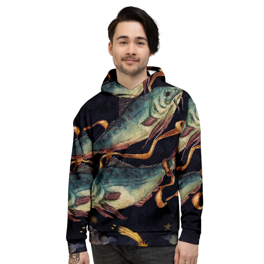 Zodiac Sign Watercolor Pisces Print Men's Hoodie-grizzshop