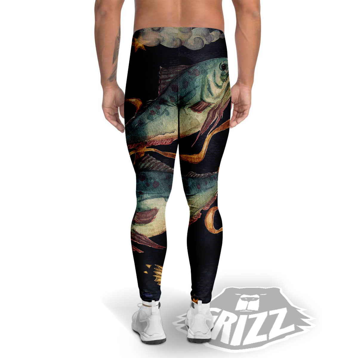 Zodiac Sign Watercolor Pisces Print Men's Leggings-grizzshop