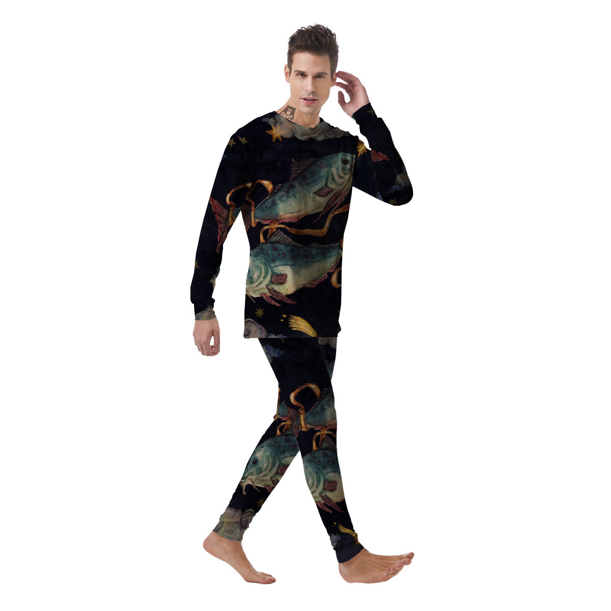 Zodiac Sign Watercolor Pisces Print Men's Pajamas-grizzshop