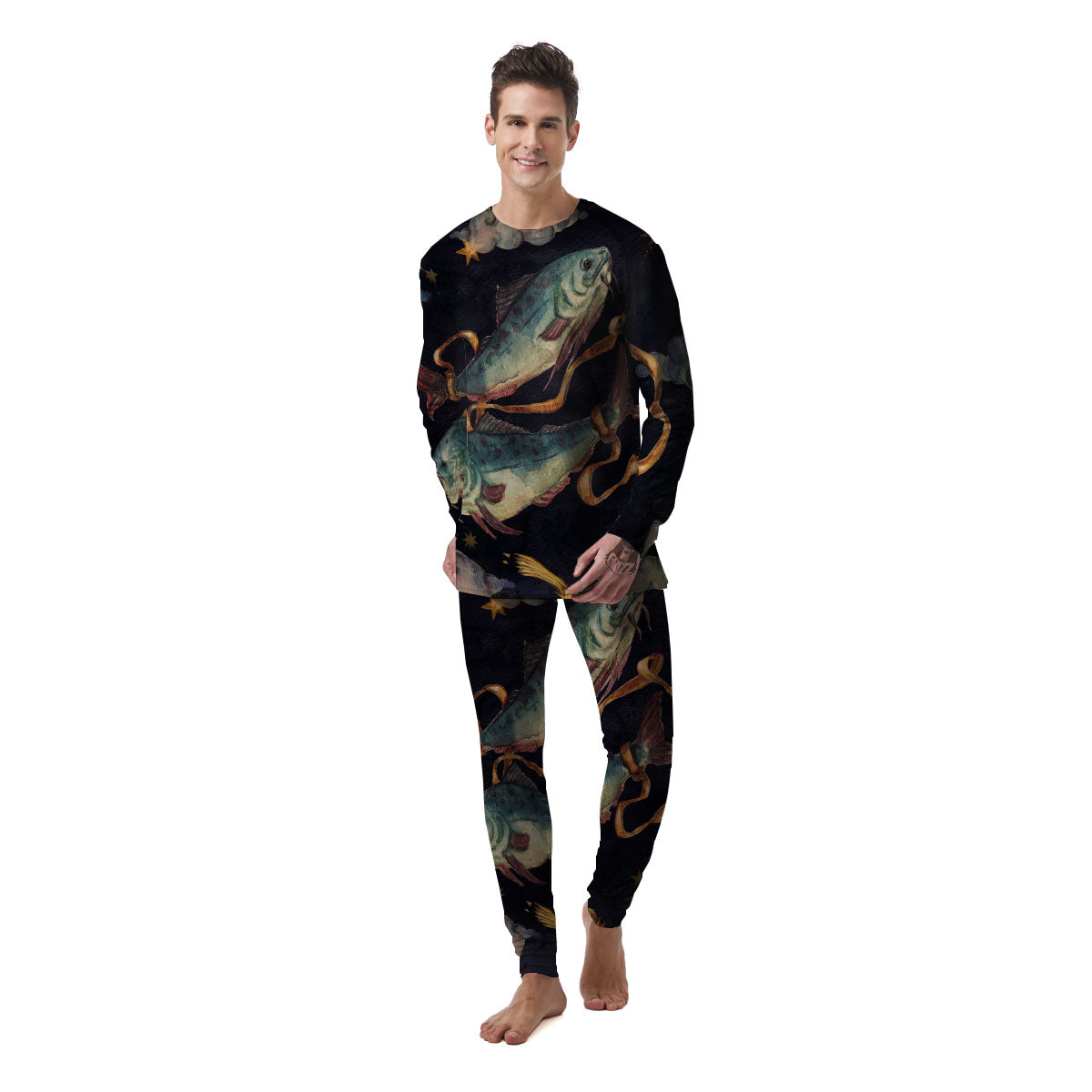 Zodiac Sign Watercolor Pisces Print Men's Pajamas-grizzshop