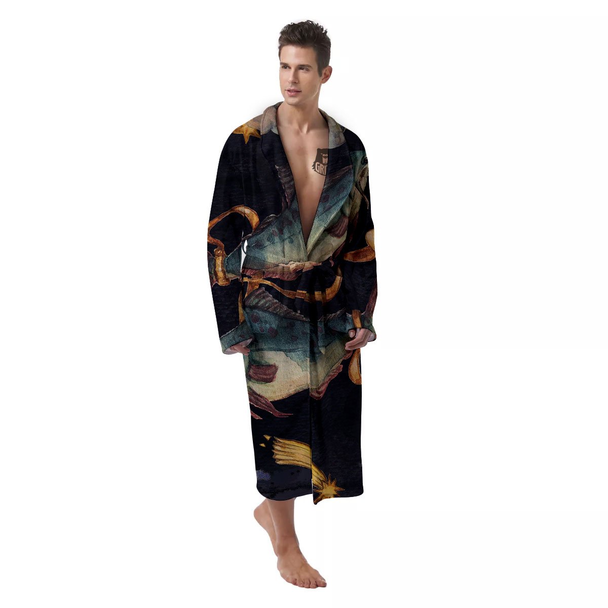 Zodiac Sign Watercolor Pisces Print Men's Robe-grizzshop
