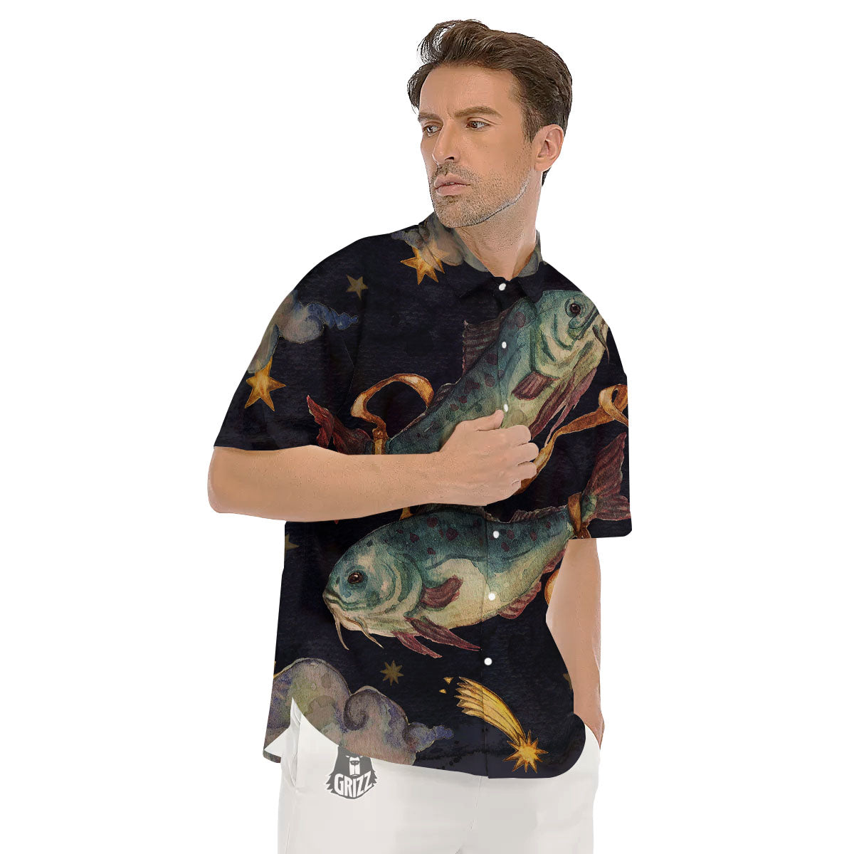 Zodiac Sign Watercolor Pisces Print Men's Short Sleeve Shirts-grizzshop