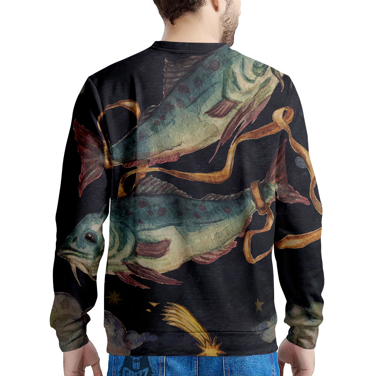 Zodiac Sign Watercolor Pisces Print Men's Sweatshirt-grizzshop