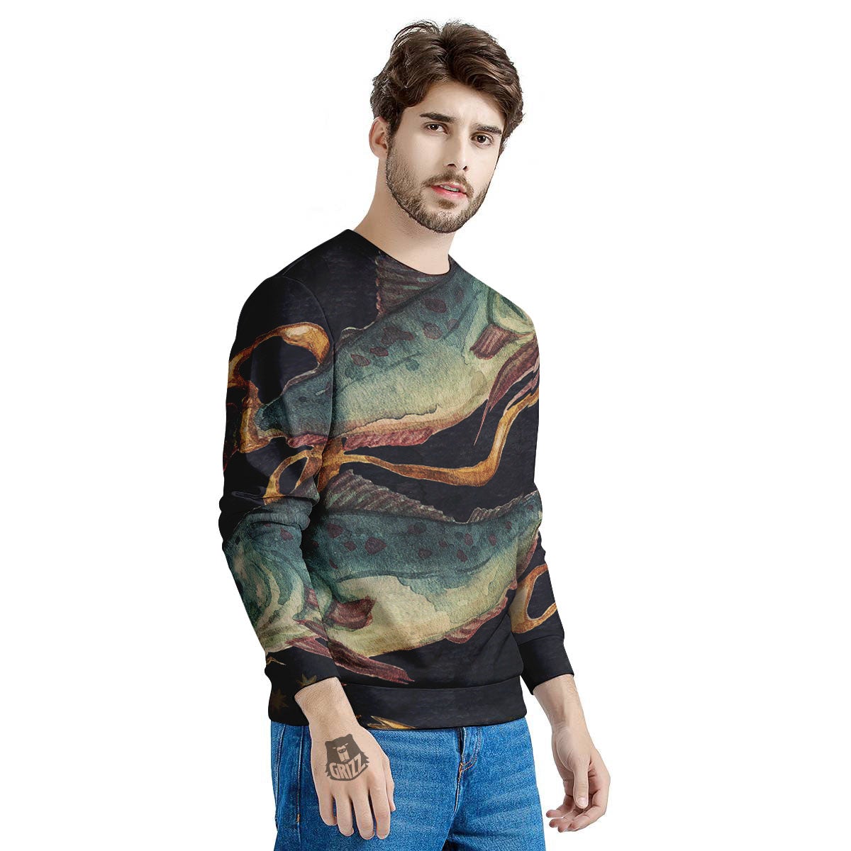 Zodiac Sign Watercolor Pisces Print Men's Sweatshirt-grizzshop