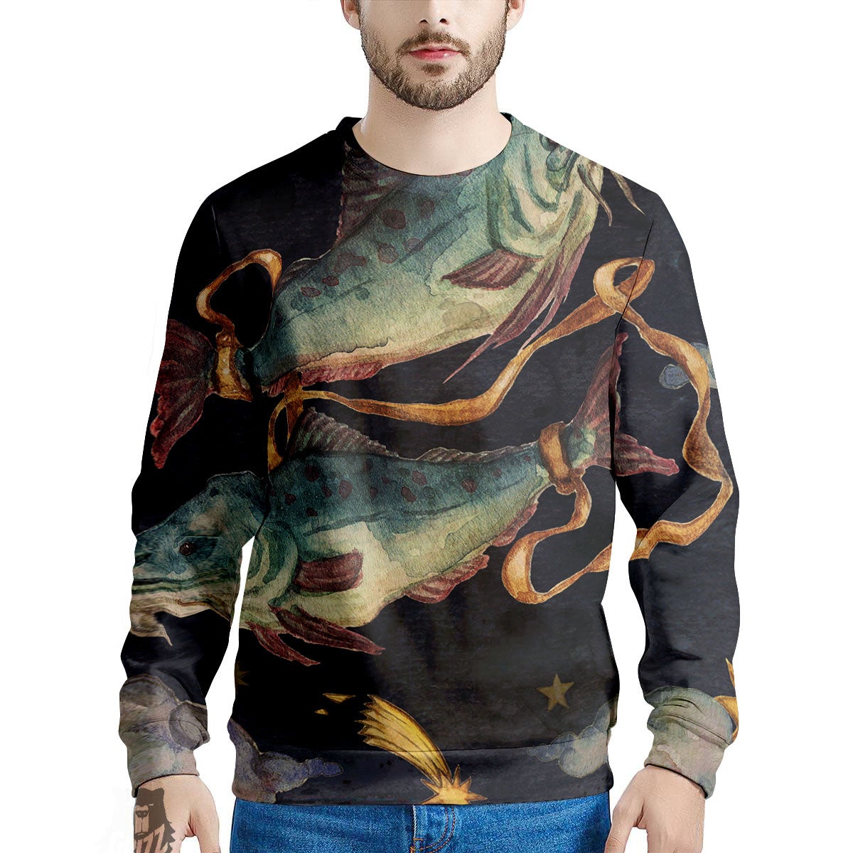 Zodiac Sign Watercolor Pisces Print Men's Sweatshirt-grizzshop