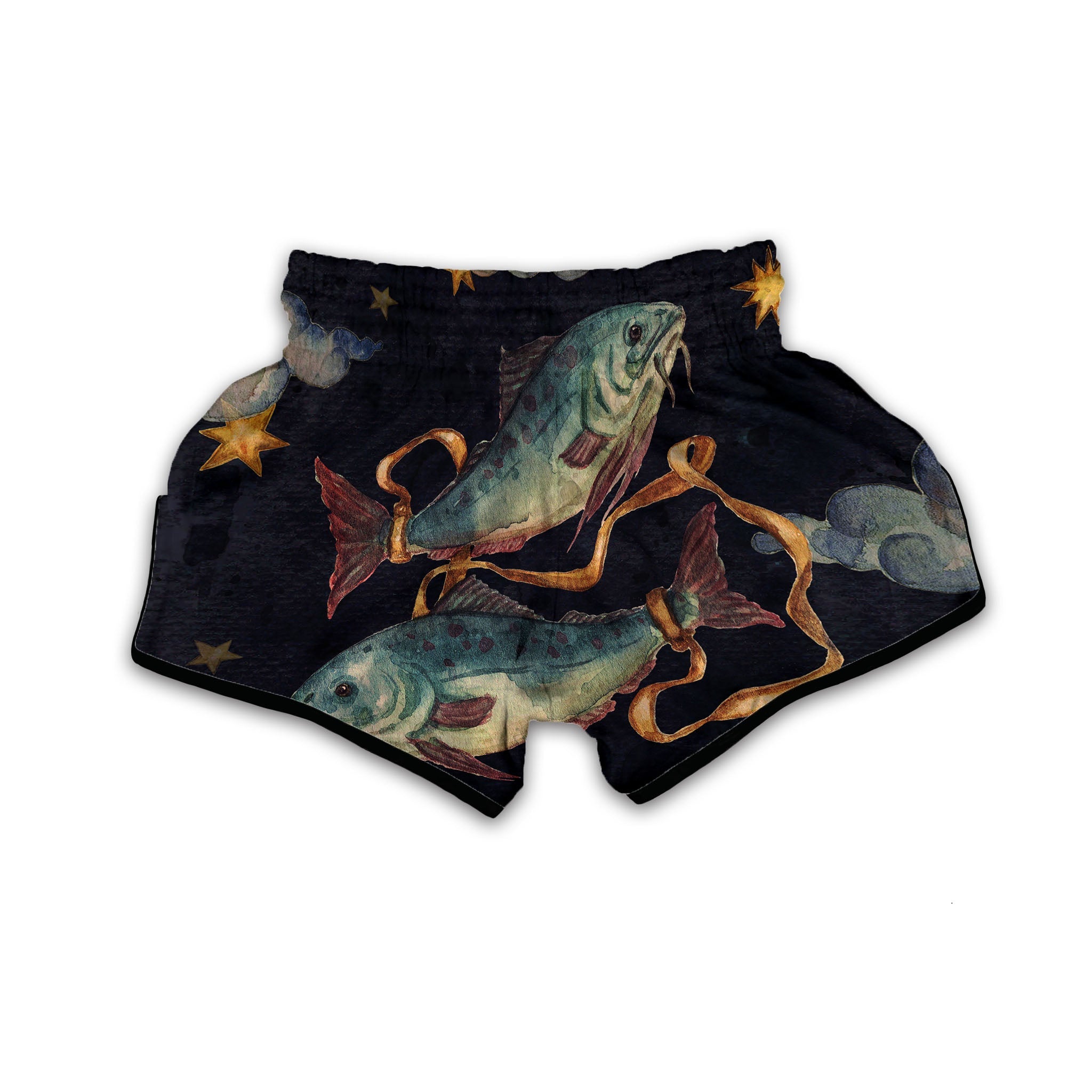 Zodiac Sign Watercolor Pisces Print Muay Thai Boxing Shorts-grizzshop