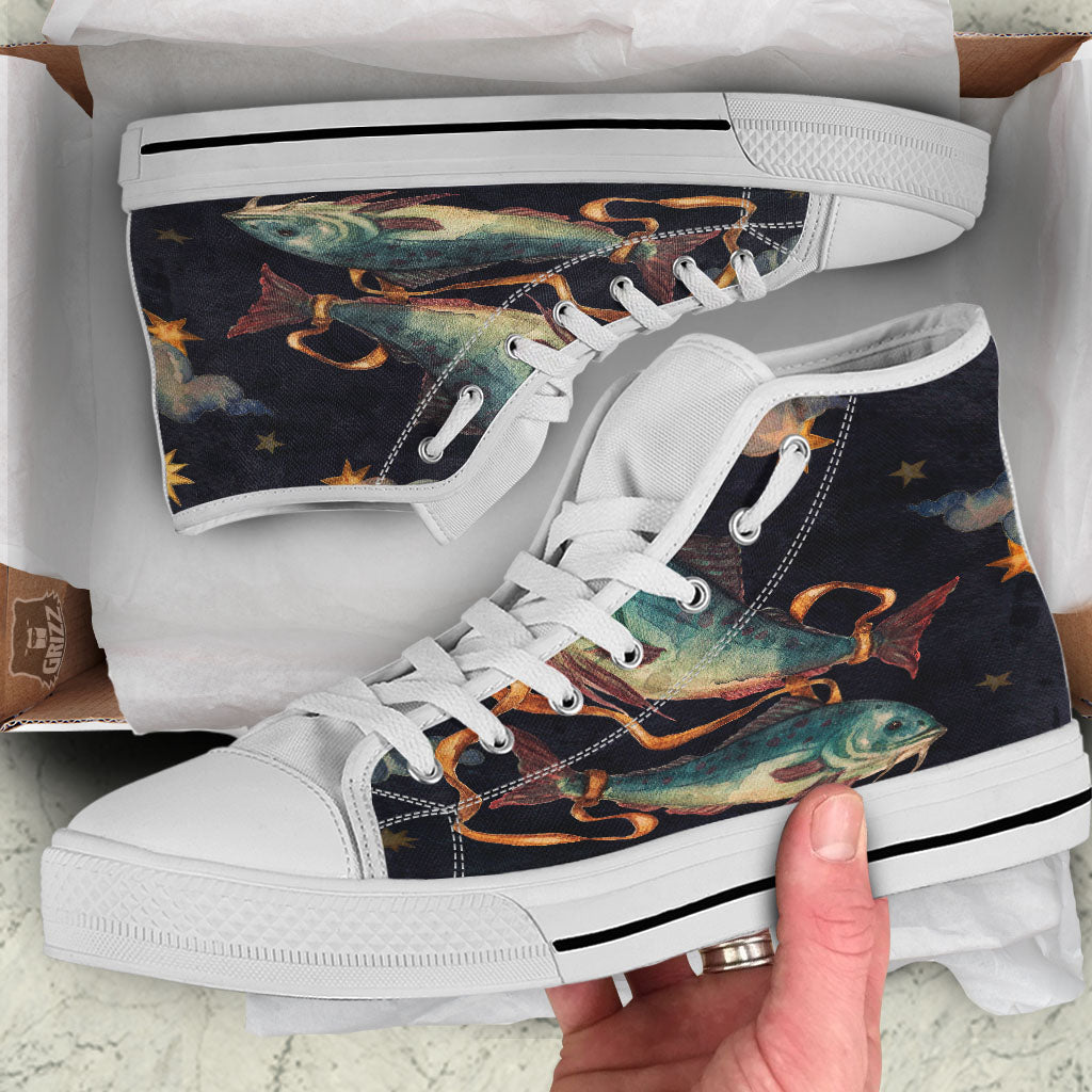 Zodiac Sign Watercolor Pisces Print White High Top Shoes-grizzshop