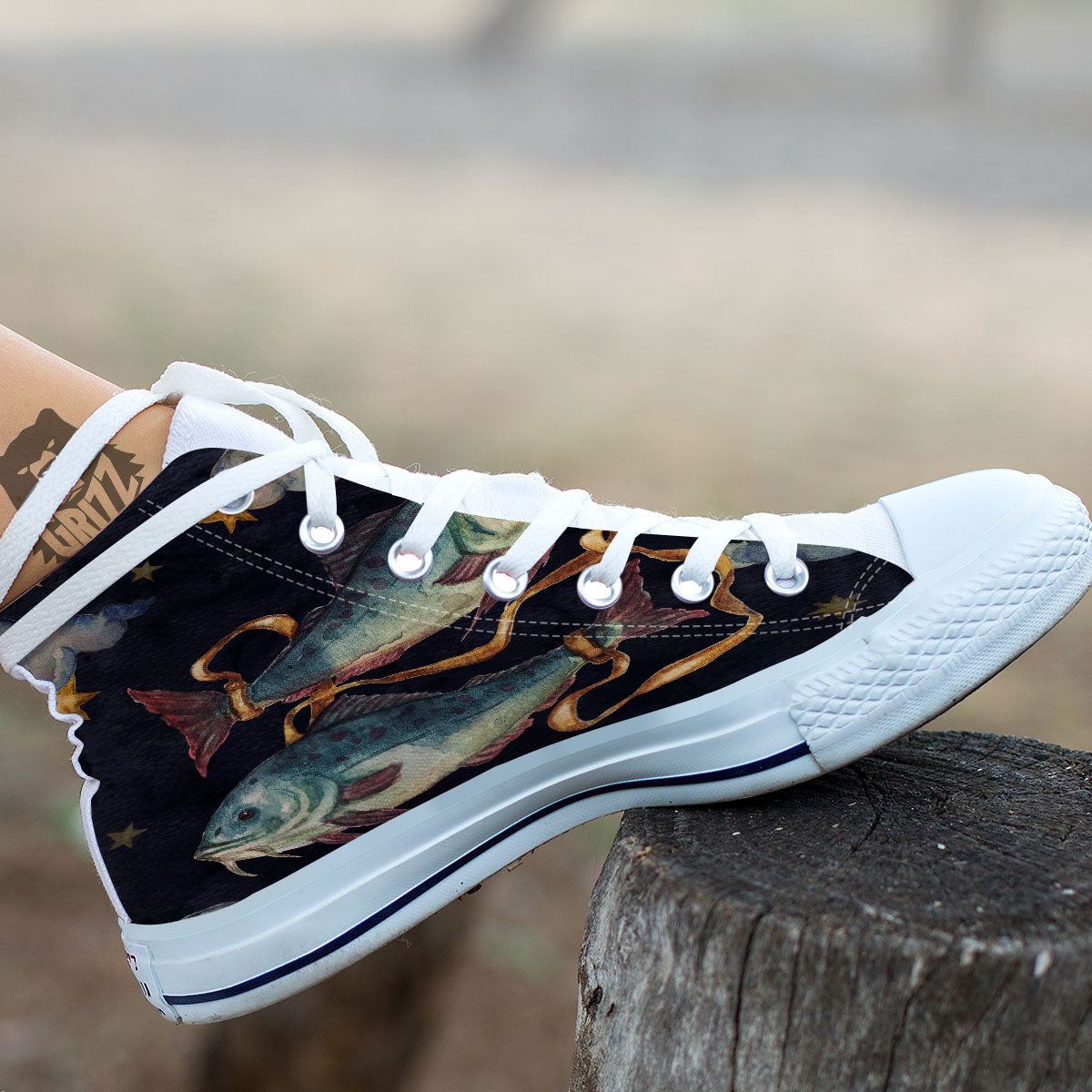Zodiac Sign Watercolor Pisces Print White High Top Shoes-grizzshop