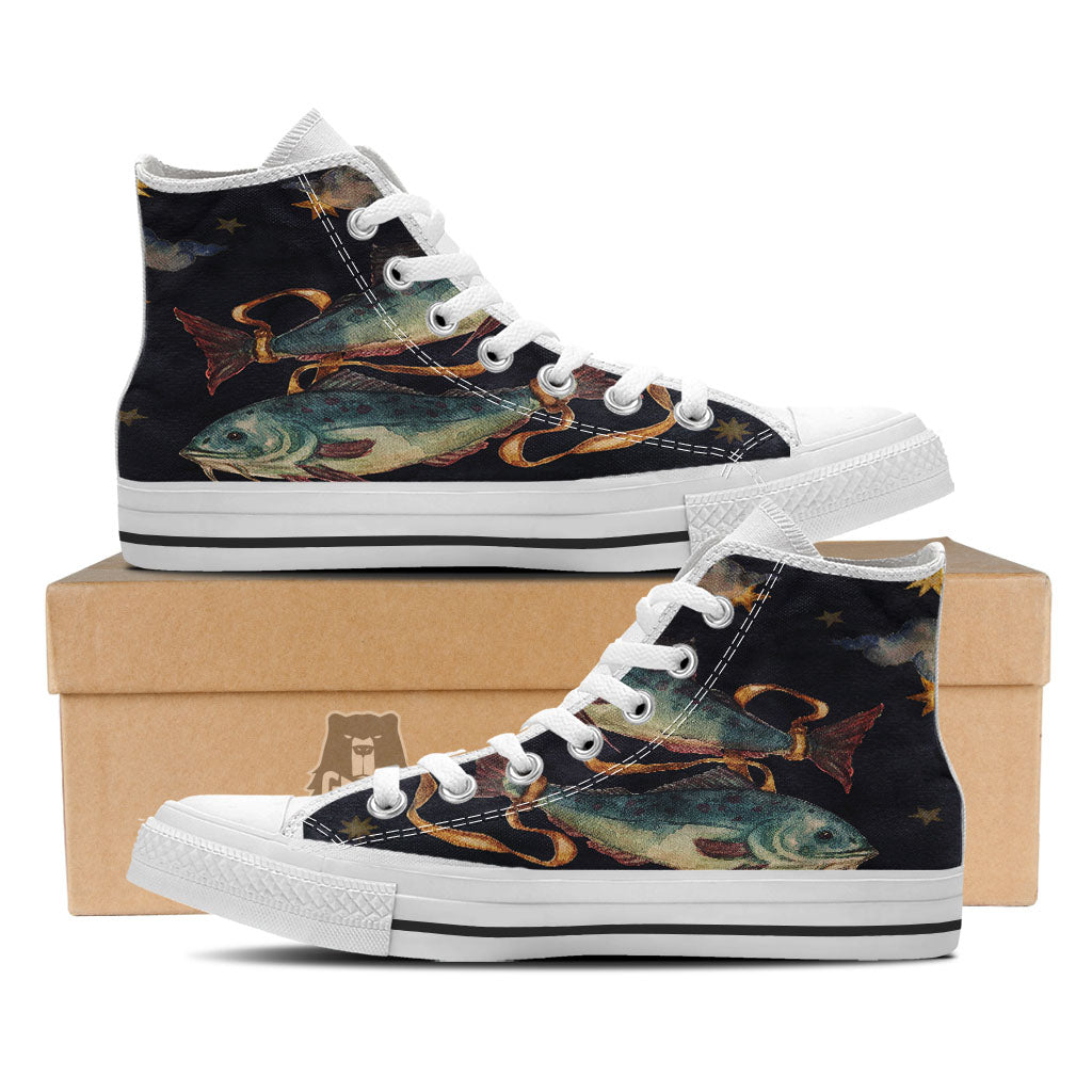 Zodiac Sign Watercolor Pisces Print White High Top Shoes-grizzshop