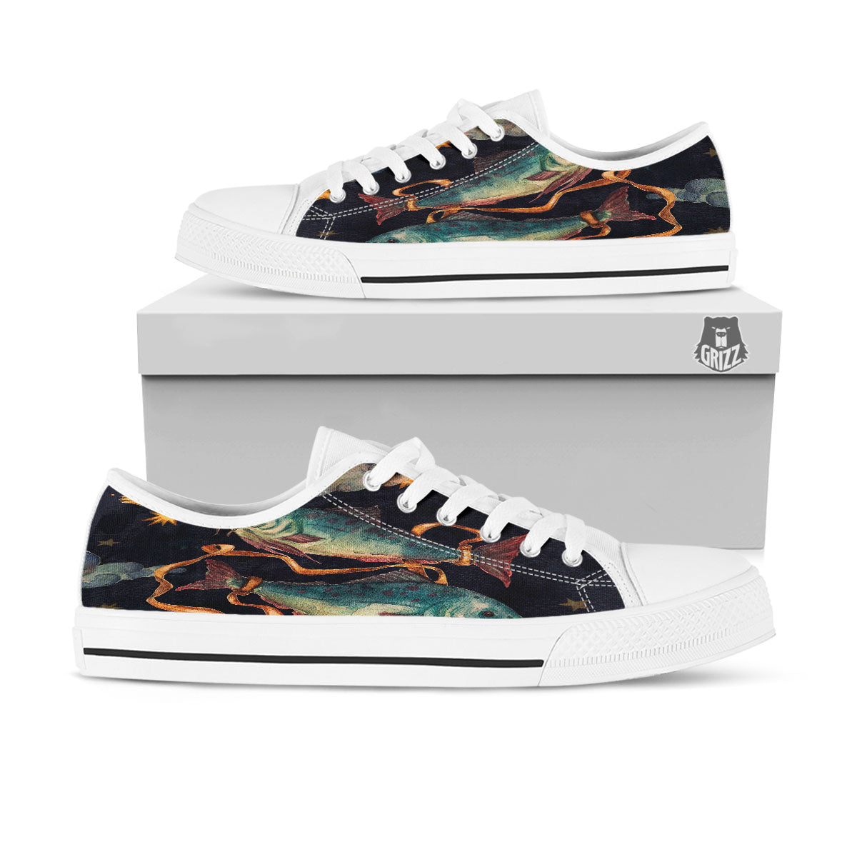 Zodiac Sign Watercolor Pisces Print White Low Top Shoes-grizzshop