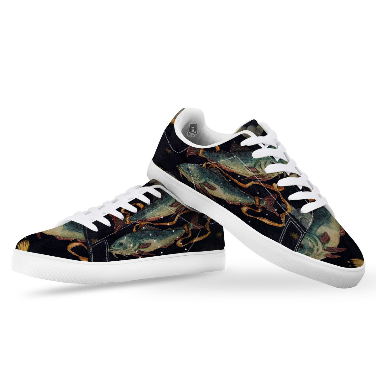 Zodiac Sign Watercolor Pisces Print White Low Top Sneakers-grizzshop