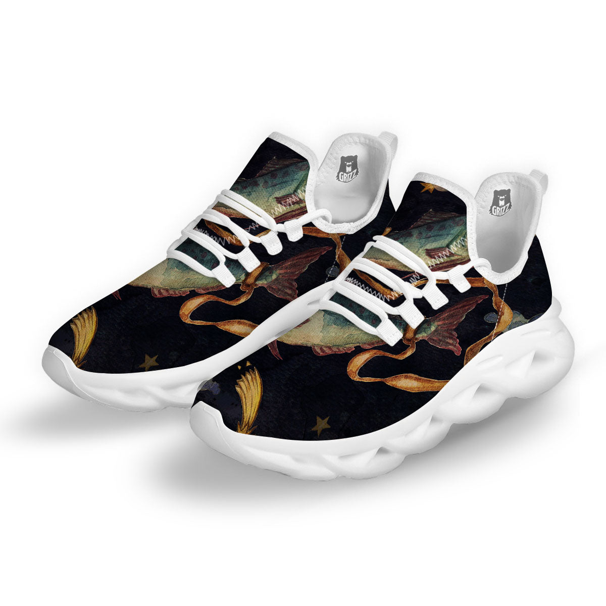 Zodiac Sign Watercolor Pisces Print White Running Shoes-grizzshop