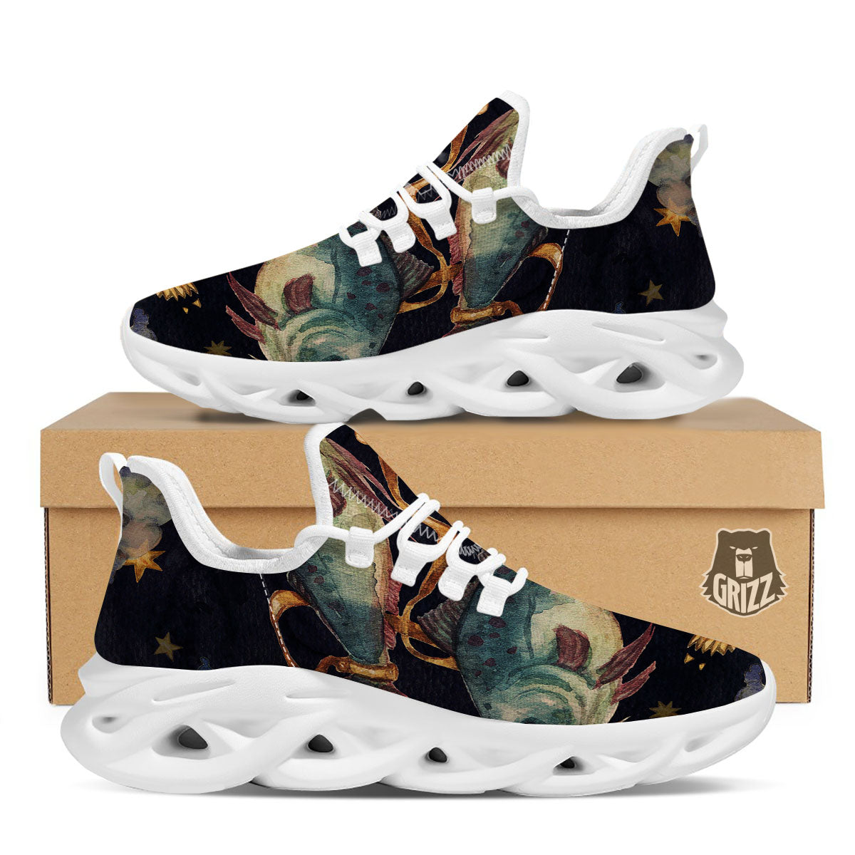 Zodiac Sign Watercolor Pisces Print White Running Shoes-grizzshop