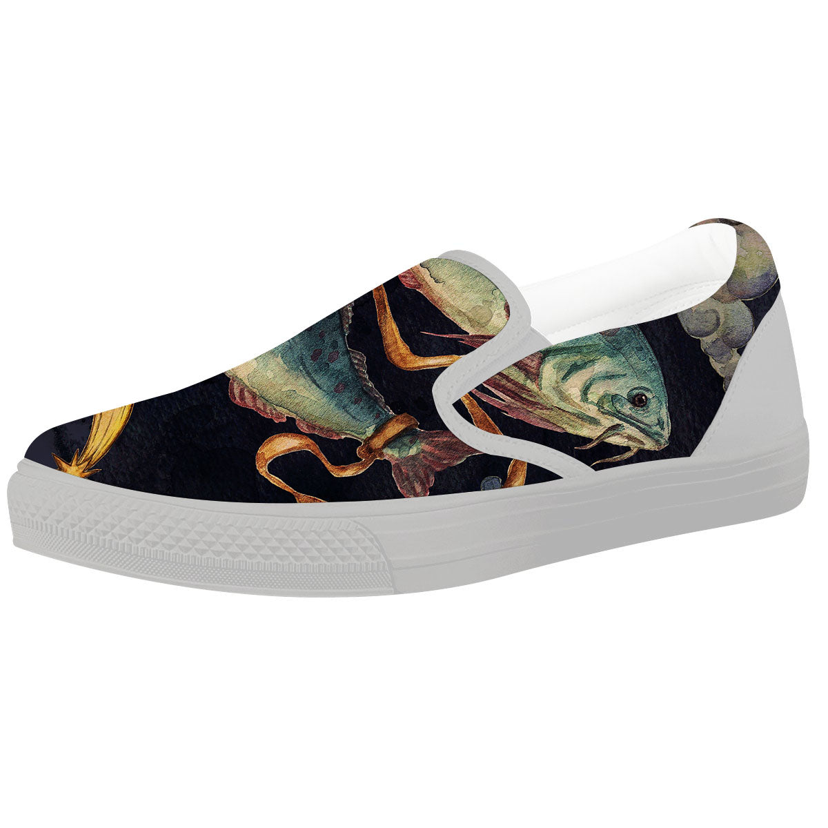 Zodiac Sign Watercolor Pisces Print White Slip On Shoes-grizzshop