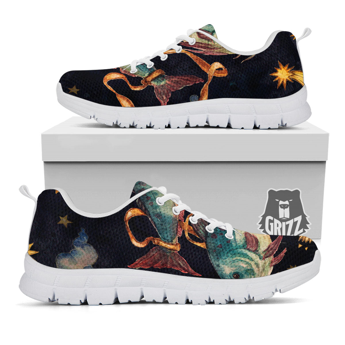 Zodiac Sign Watercolor Pisces Print White Sneaker-grizzshop