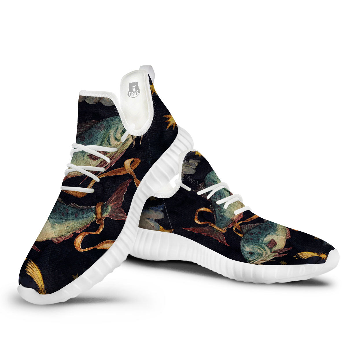Zodiac Sign Watercolor Pisces Print White Walking Shoes-grizzshop