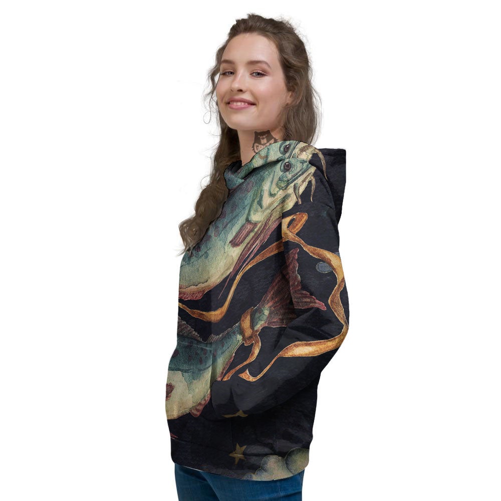 Zodiac Sign Watercolor Pisces Print Women's Hoodie-grizzshop