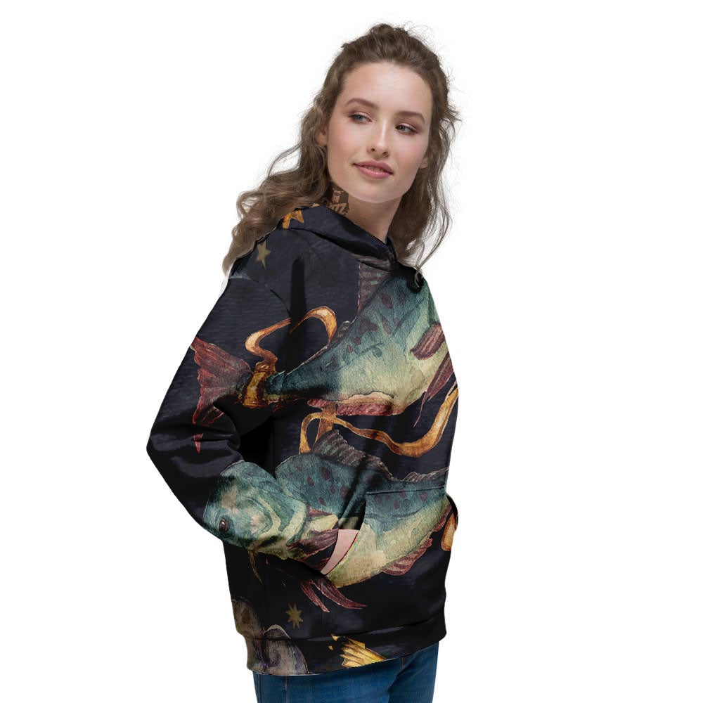 Zodiac Sign Watercolor Pisces Print Women's Hoodie-grizzshop