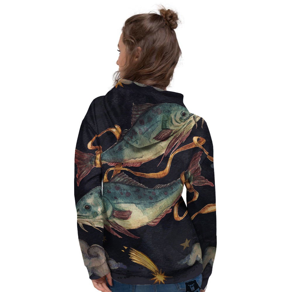 Zodiac Sign Watercolor Pisces Print Women's Hoodie-grizzshop