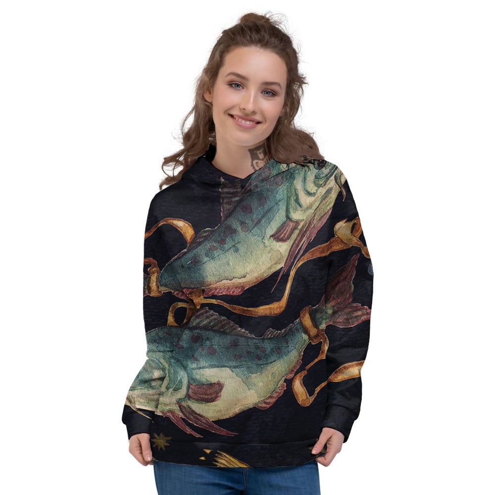 Zodiac Sign Watercolor Pisces Print Women's Hoodie-grizzshop