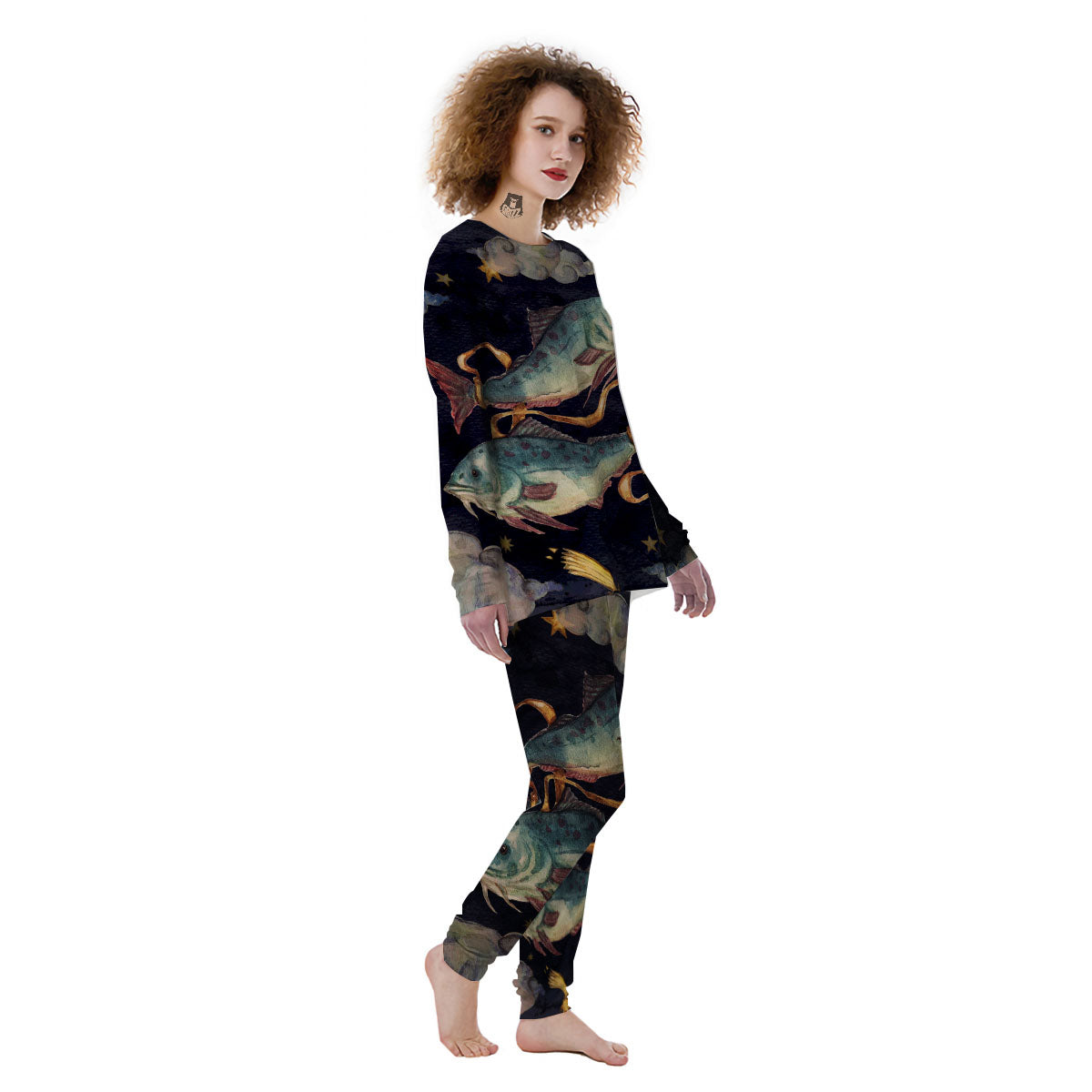 Zodiac Sign Watercolor Pisces Print Women's Pajamas-grizzshop