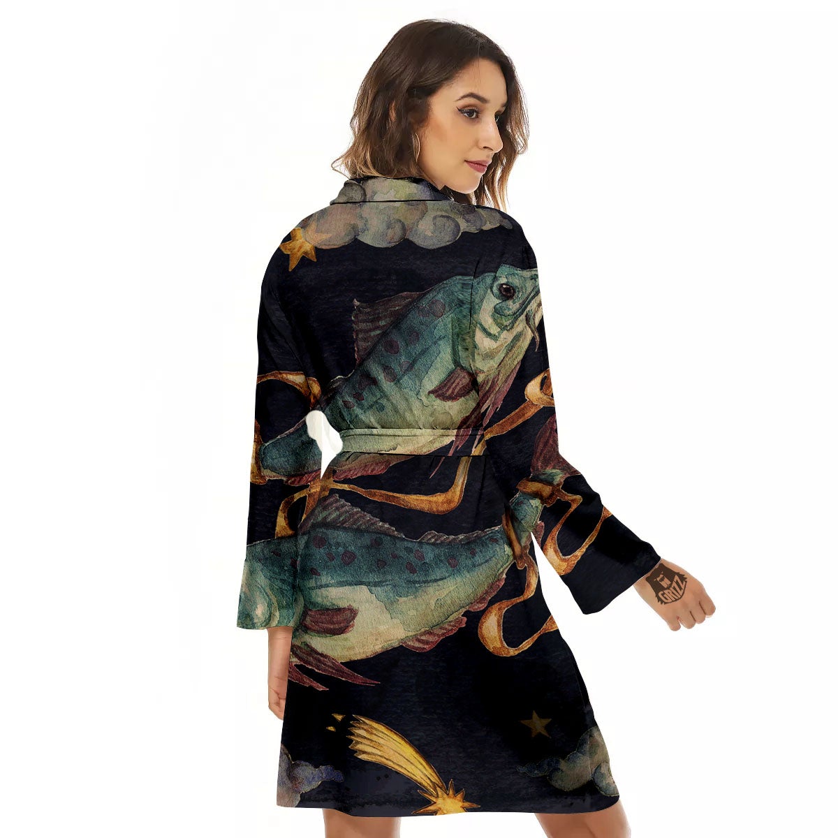 Zodiac Sign Watercolor Pisces Print Women's Robe-grizzshop