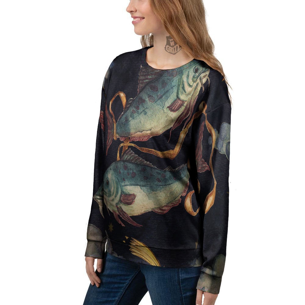 Zodiac Sign Watercolor Pisces Print Women's Sweatshirt-grizzshop