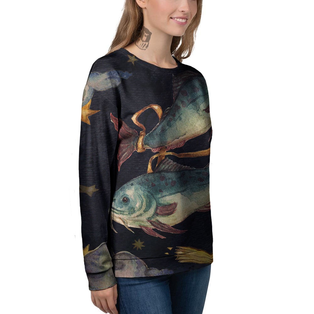 Zodiac Sign Watercolor Pisces Print Women's Sweatshirt-grizzshop