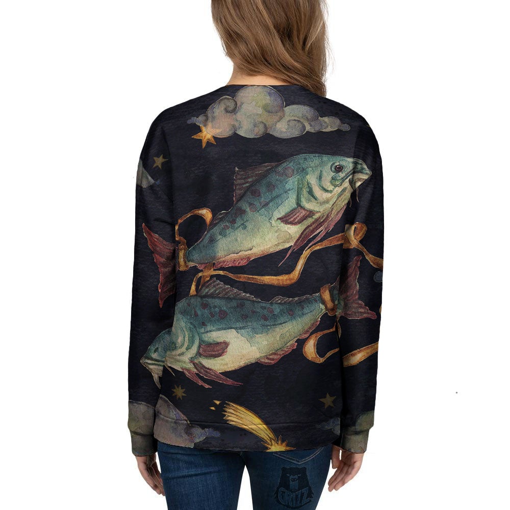 Zodiac Sign Watercolor Pisces Print Women's Sweatshirt-grizzshop