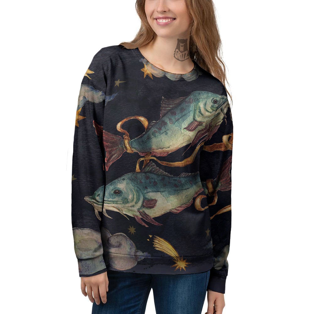 Zodiac Sign Watercolor Pisces Print Women's Sweatshirt-grizzshop