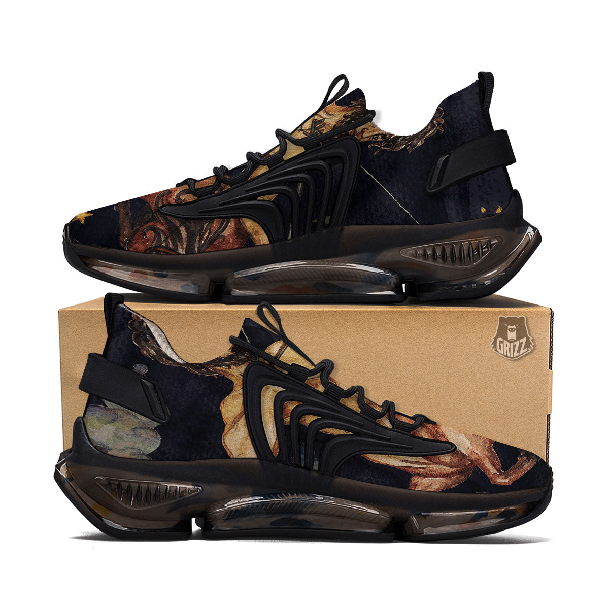 Zodiac Sign Watercolor Sagittarius Print Black Gym Shoes-grizzshop