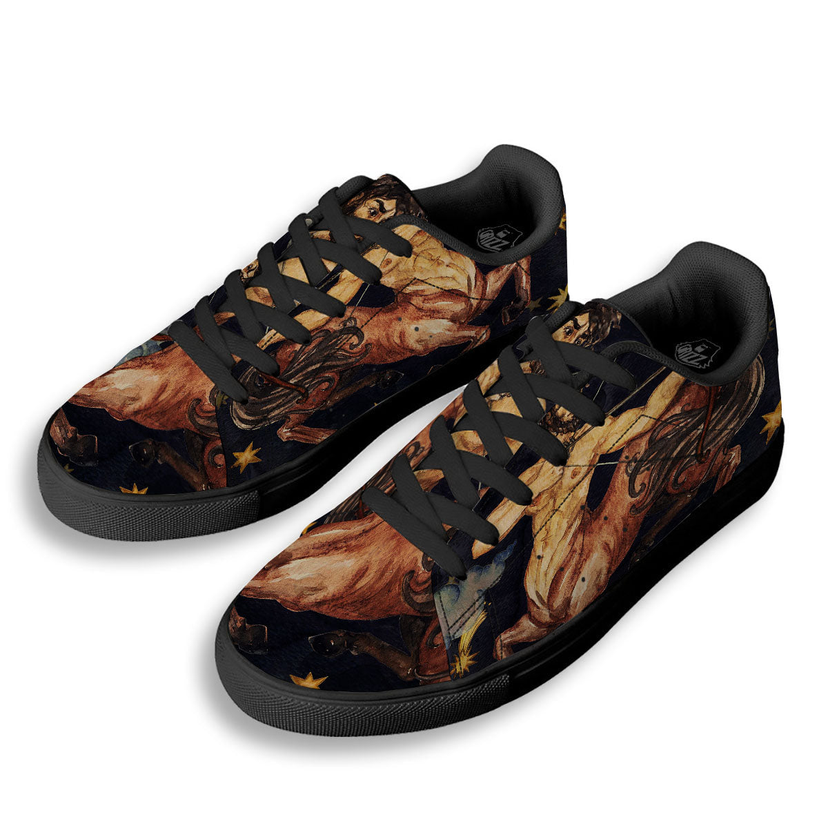 Zodiac Sign Watercolor Sagittarius Print Black Low Top Sneakers-grizzshop
