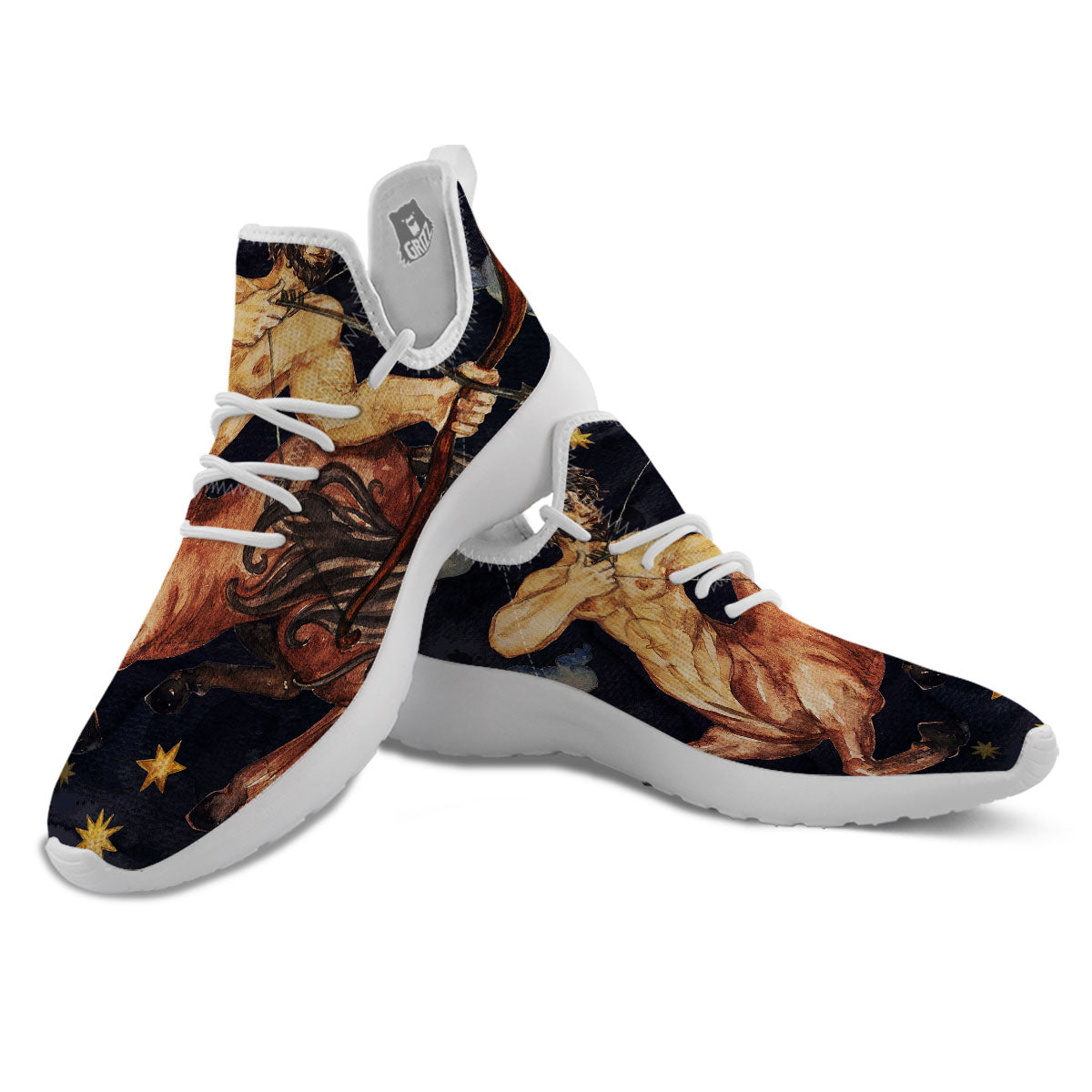 Zodiac Sign Watercolor Sagittarius Print White Athletic Shoes-grizzshop