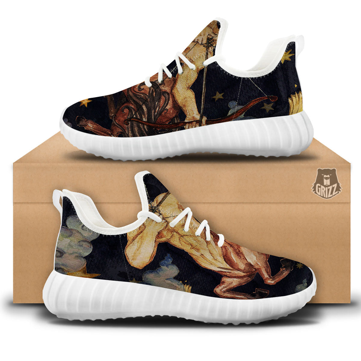 Zodiac Sign Watercolor Sagittarius Print White Walking Shoes-grizzshop