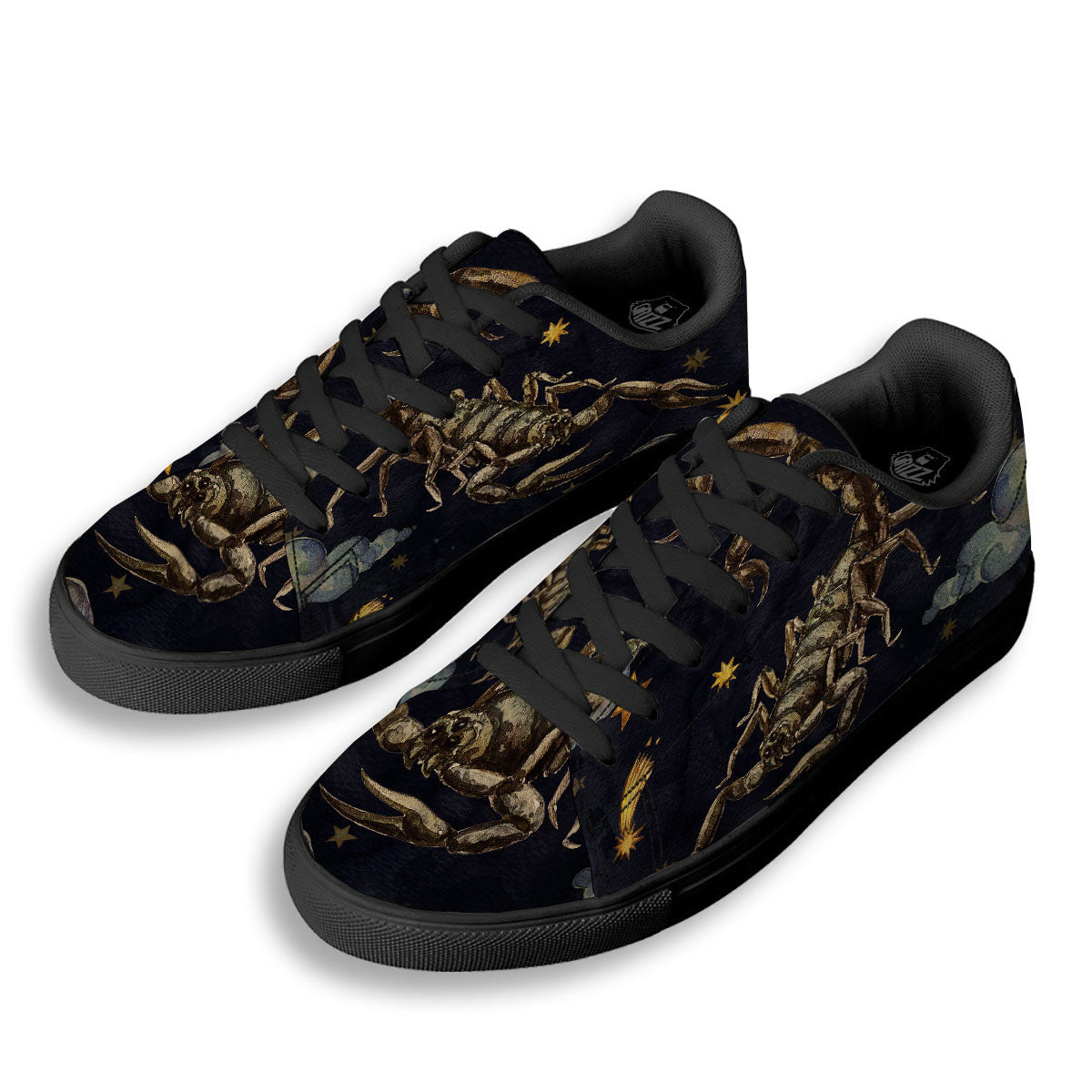 Zodiac Sign Watercolor Scorpio Print Black Low Top Sneakers-grizzshop