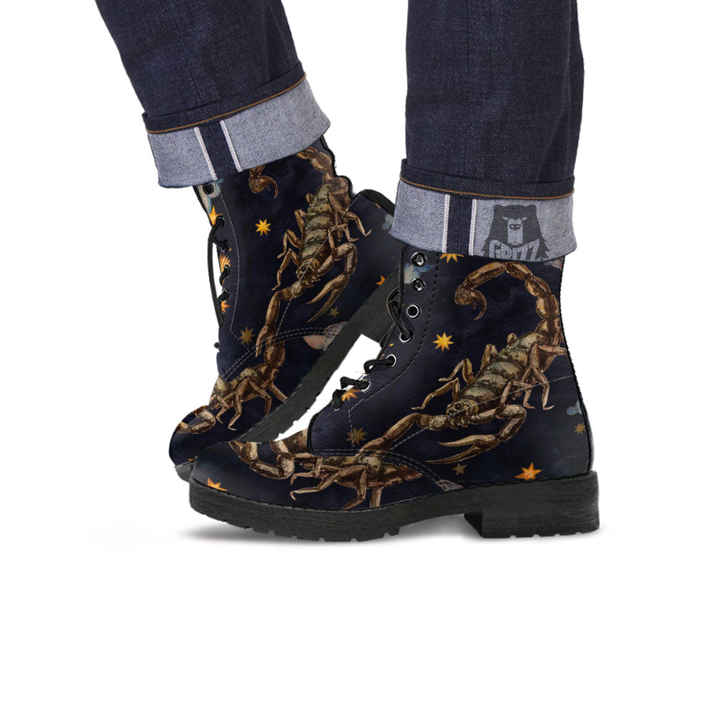 Zodiac Sign Watercolor Scorpio Print Leather Boots-grizzshop