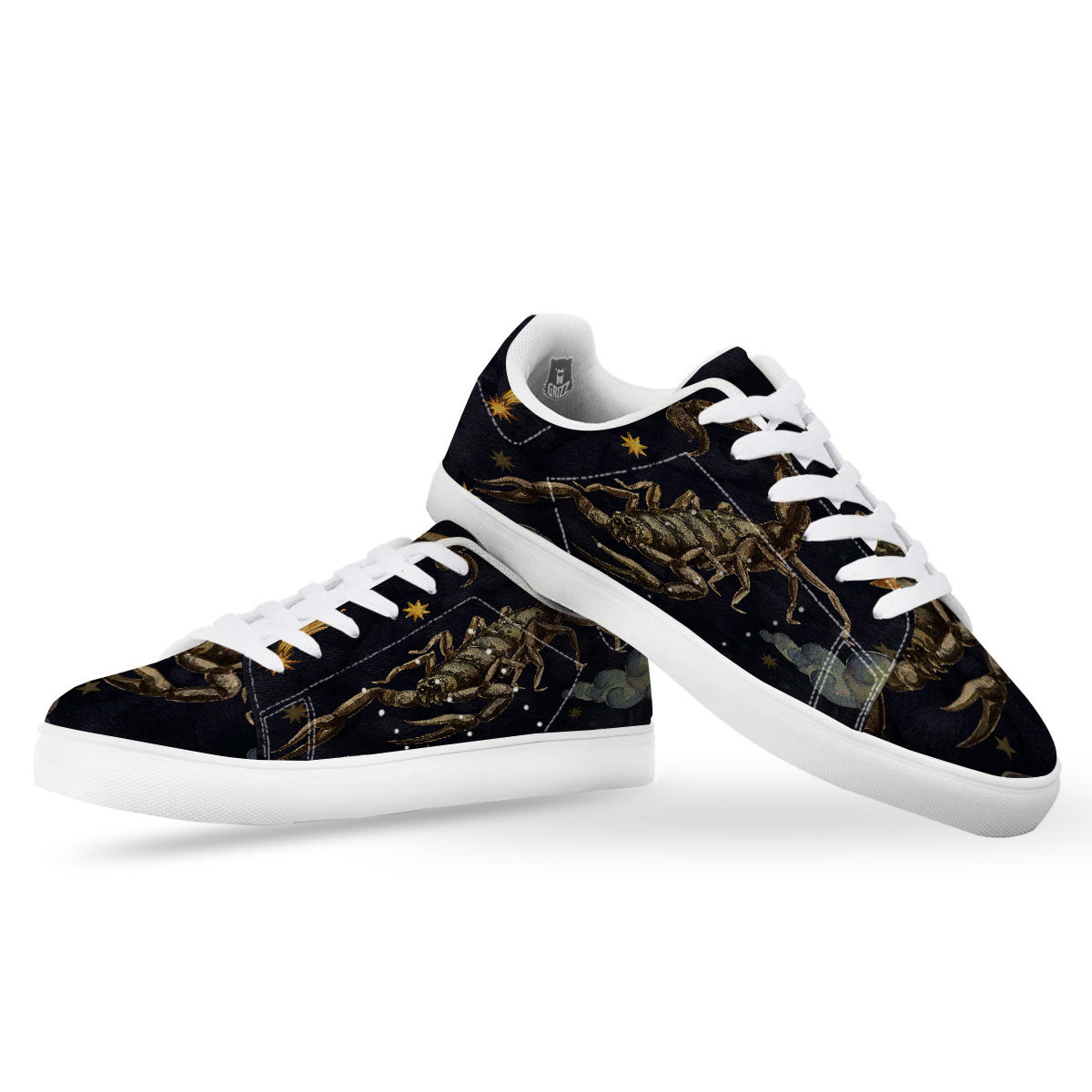 Zodiac Sign Watercolor Scorpio Print White Low Top Sneakers-grizzshop