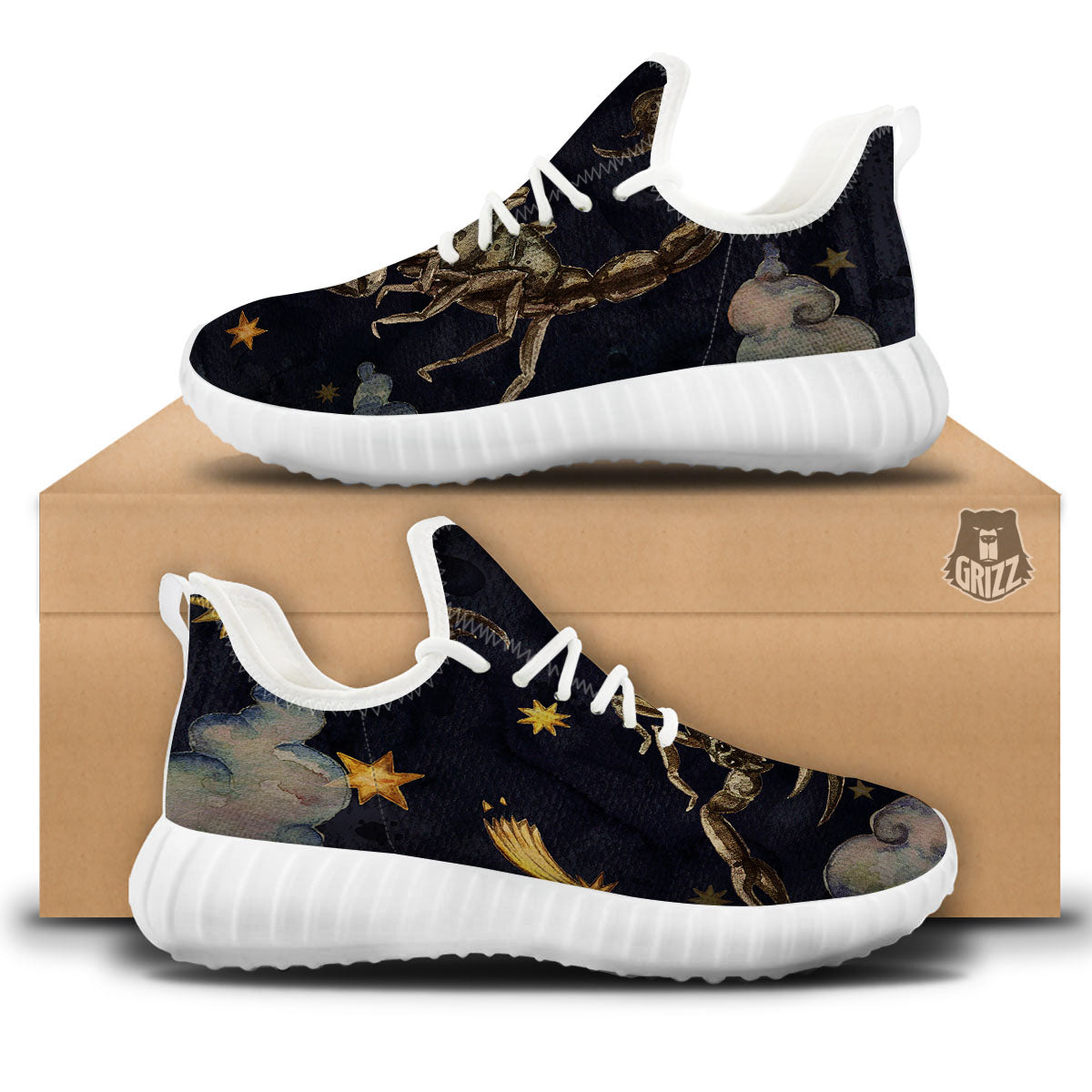 Zodiac Sign Watercolor Scorpio Print White Walking Shoes-grizzshop