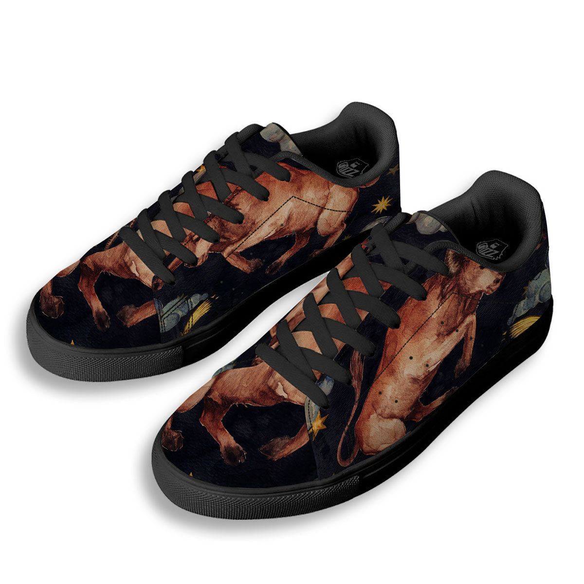 Zodiac Sign Watercolor Taurus Print Black Low Top Sneakers-grizzshop