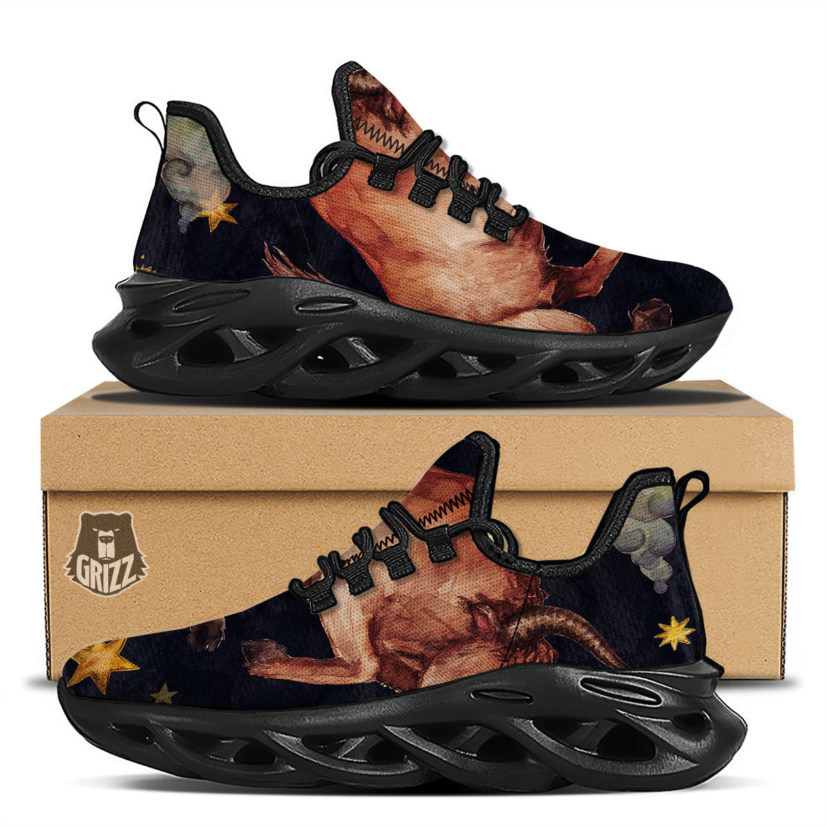 Zodiac Sign Watercolor Taurus Print Black Running Shoes-grizzshop