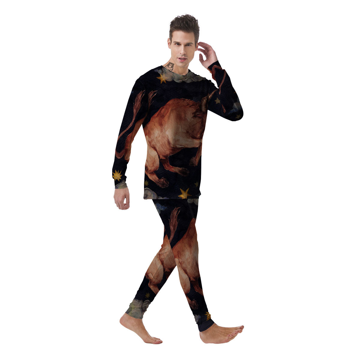 Zodiac Sign Watercolor Taurus Print Men's Pajamas-grizzshop