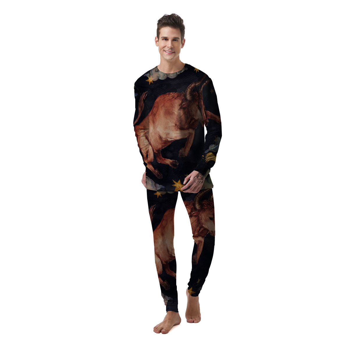 Zodiac Sign Watercolor Taurus Print Men's Pajamas-grizzshop