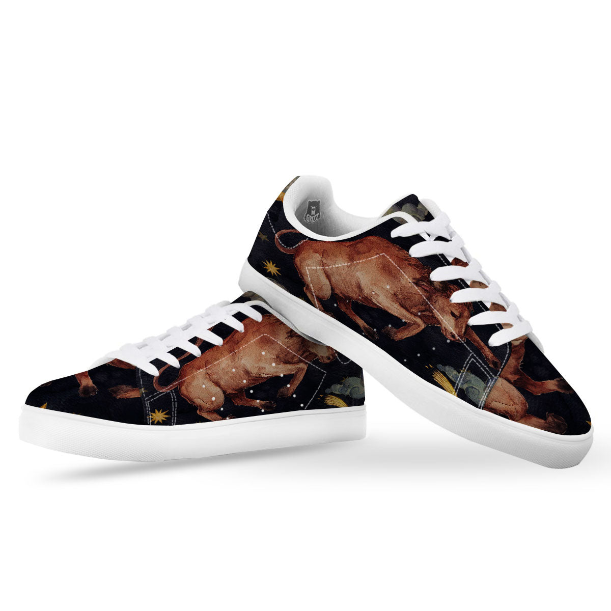 Zodiac Sign Watercolor Taurus Print White Low Top Sneakers-grizzshop