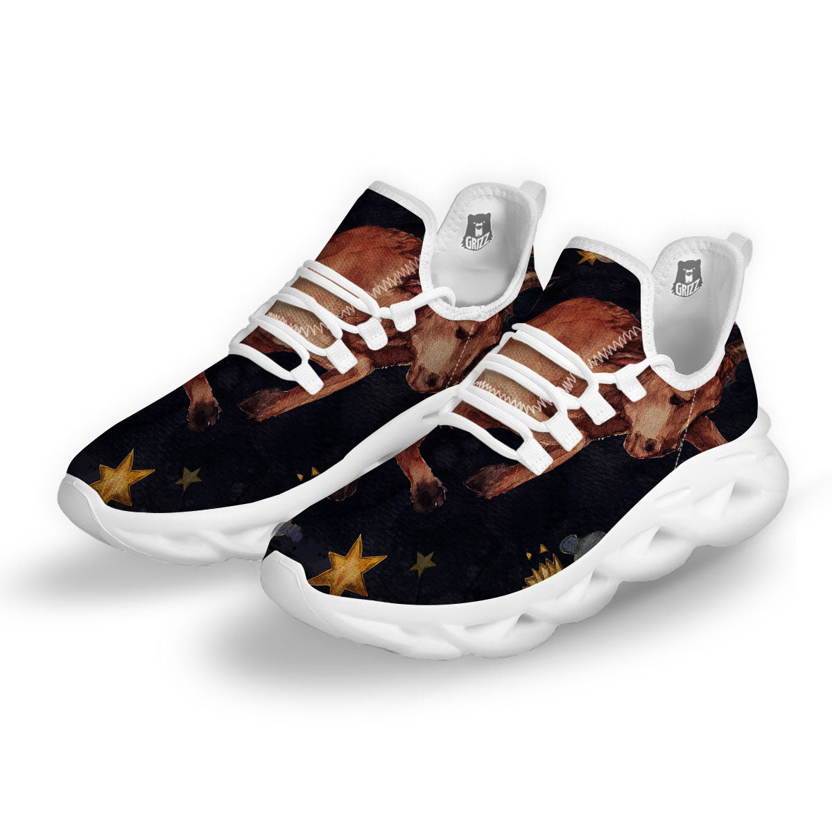 Zodiac Sign Watercolor Taurus Print White Running Shoes-grizzshop